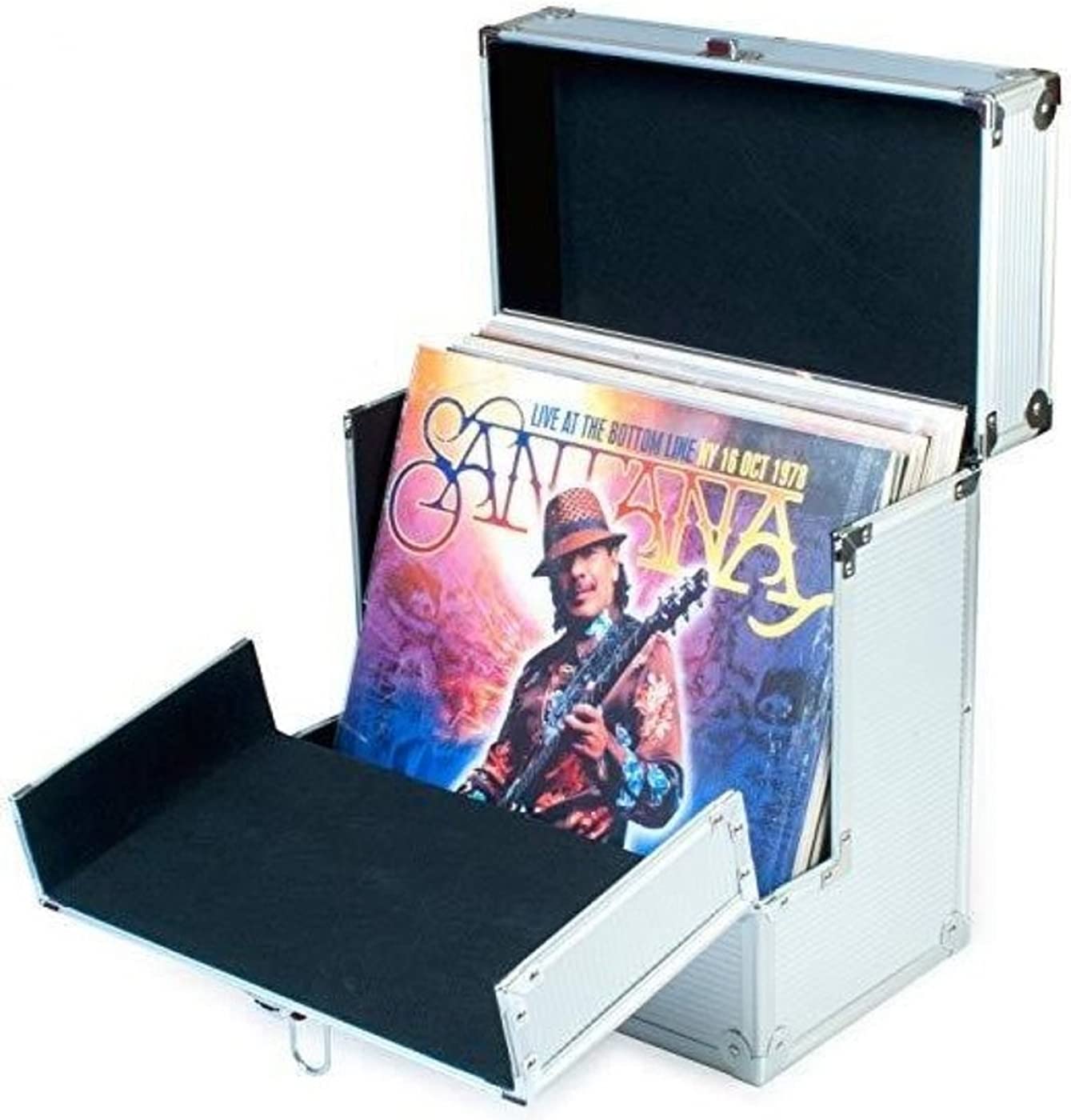 Valise à disques vinyle verrouillable pour 40 plateaux Argenté 33 x 19 x 34 cm