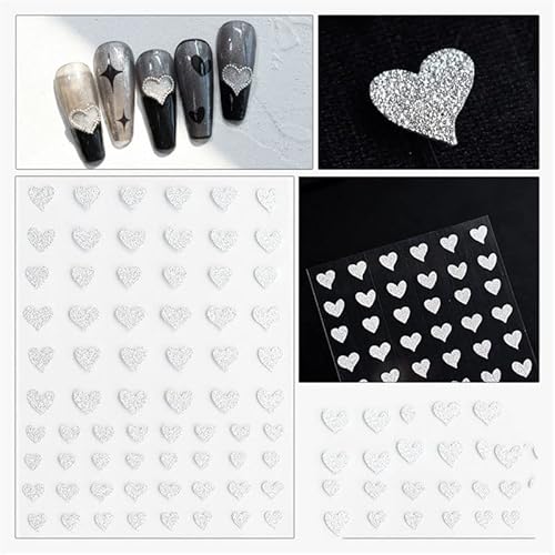 Nail Stickers Glitter Silver Nail Decals Heart Butterfly Fire Bear Star Nail Art Stickers Self Adhesive Diy Nail Decoration - 6 Sheets - Shiny And Alive #TOP2
