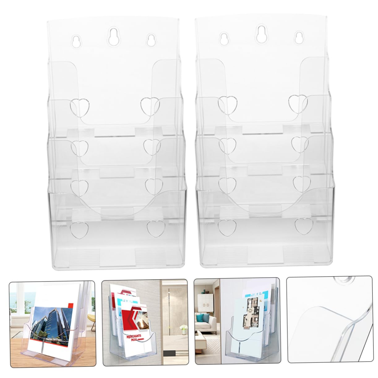 Sewroro Lot de 2 Présentoirs à Dépliants en Plastique, 4 Niveaux, Format Compact, pour Classer Brochures et Afficher des Prospectus la Maison Bureau