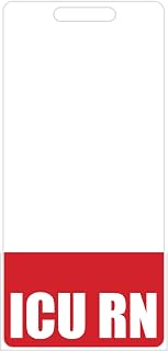 ICU RN Badge Buddy (Red) - Vertical Heavy Duty Badge Tags for Intensive Care Unit Resident Nurses - Double Sided Badge Identification Card