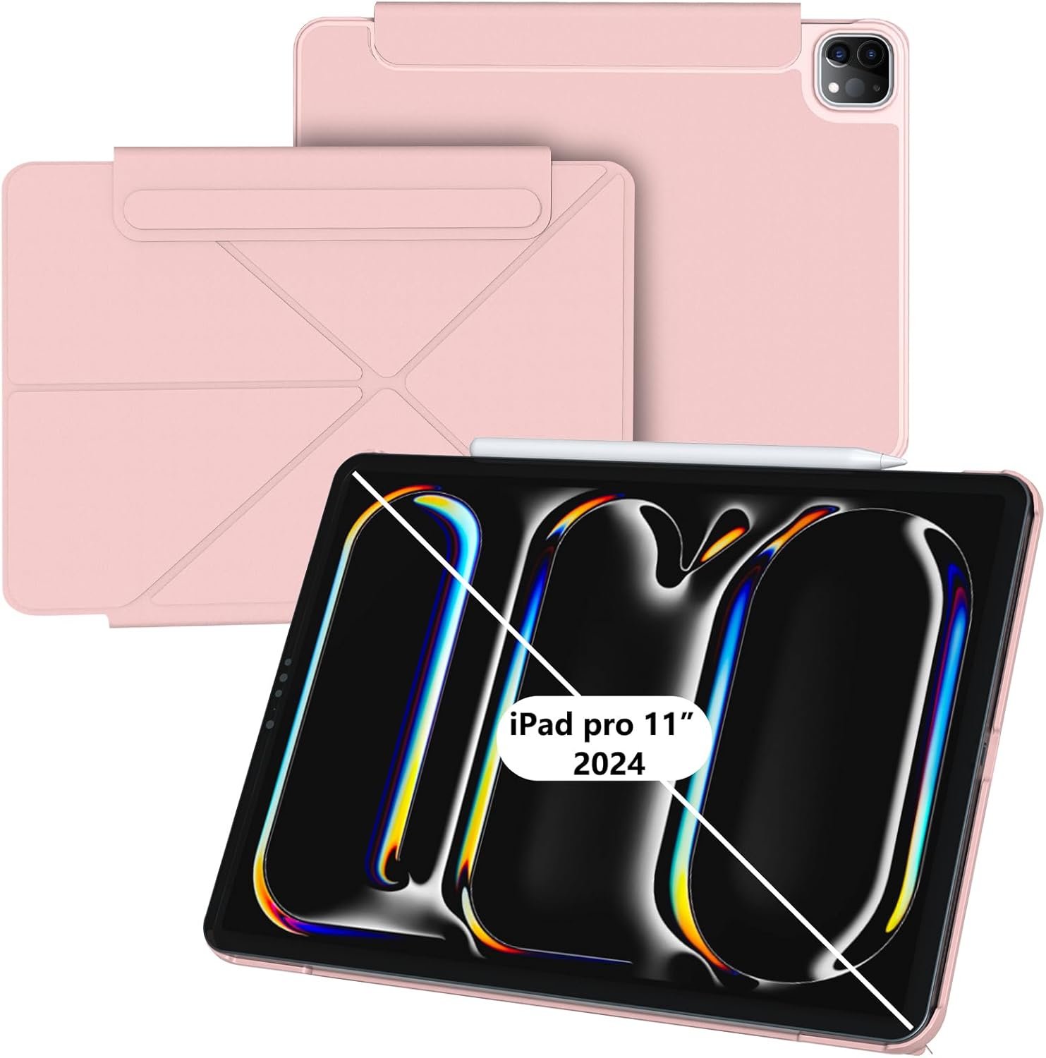 Magnetic Case for iPad Pro 11 Inch 2024 5th Generation (M4): Slim Multi - Angle Stand Protective Cover with Pencil Holder and Auto Wake/Sleep (Pink)