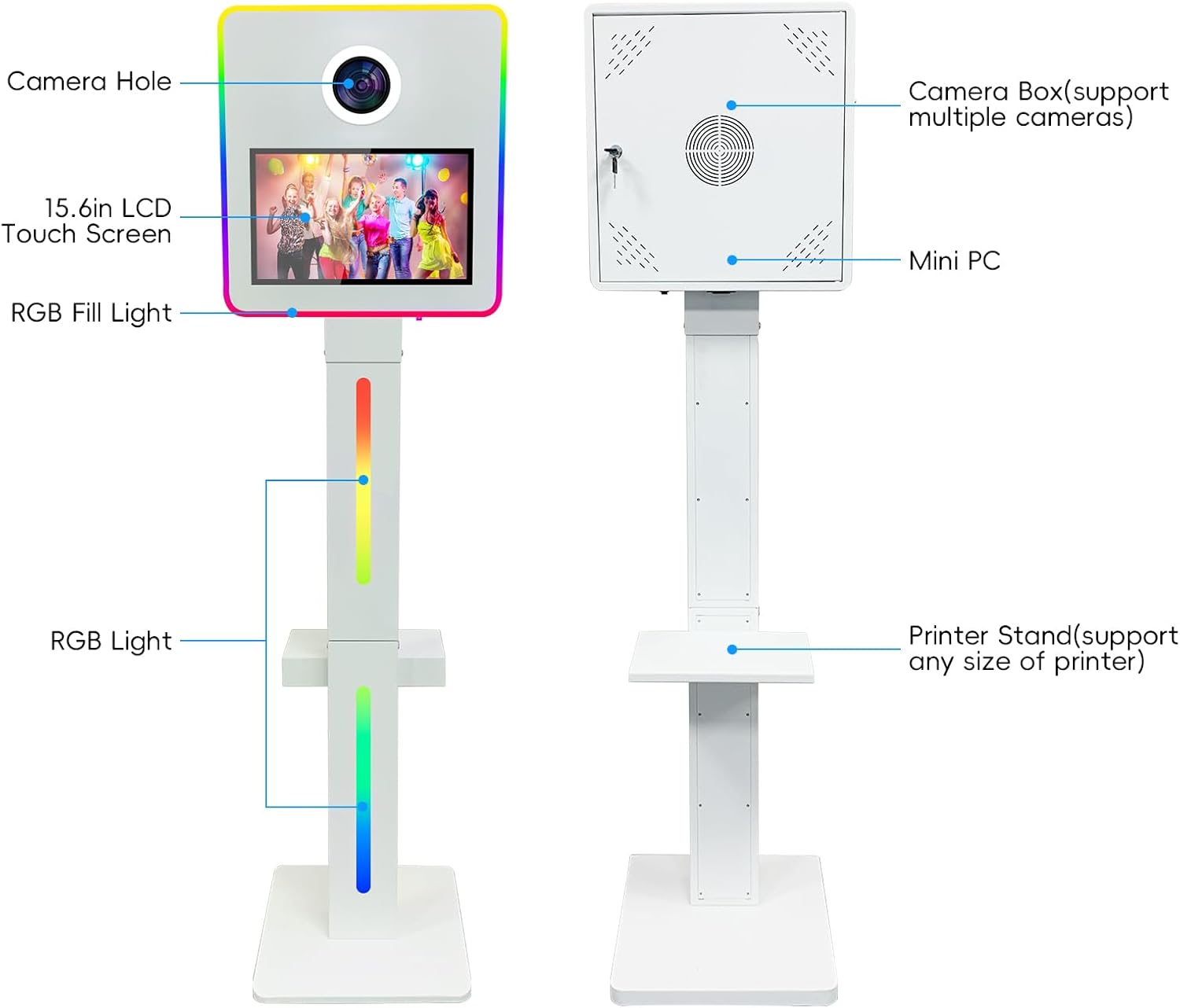 Mirror Photo Booth with Camera and Printer,15.6" Touch Screen Photo Mirror Booth Built-in PC,Flight Case RGB Light, Professional Photo Booth for Weddings Parties Event Rentals (White)
