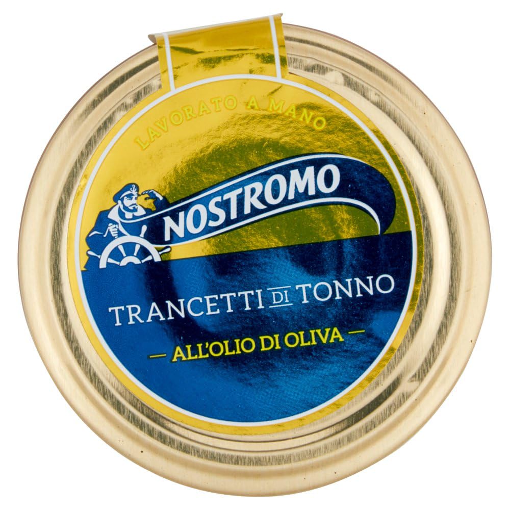 12x Nostromo Trancetti di Tonno all'Olio di Oliva,Pesce in Scatola,Barattolo Vetro da 180g + 1 Confezione di Talco Felce Azzurra in omaggio, Busta da 100g