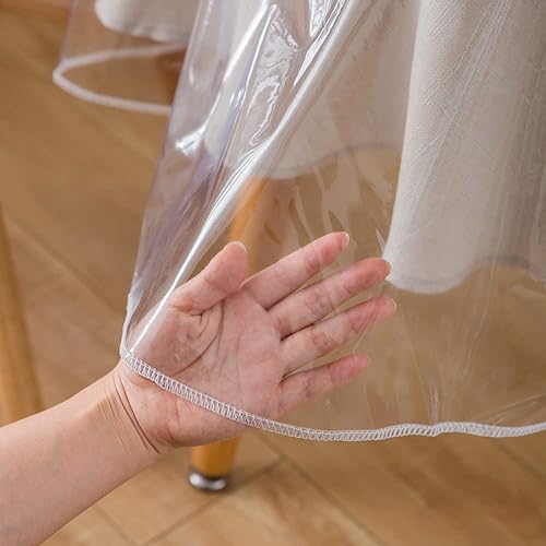 Miniatura 3 de Mantel redondo de vinilo transparente resistente con bordes acabados cosidos, impermeable, a prueba de aceite, resistente a las manchas, protector