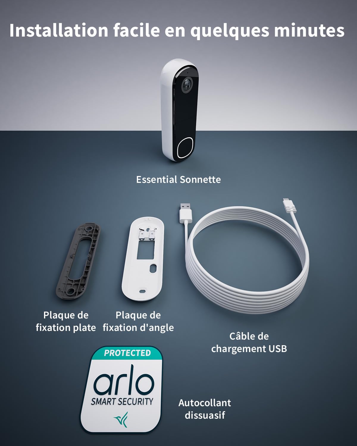 ARLO Sonnette Vidéo 2K WiFi Extérieure Sans Fil, Détection IA, Vision Nocturne Couleur, Audio Bidirectionnel, Compatible Alexa