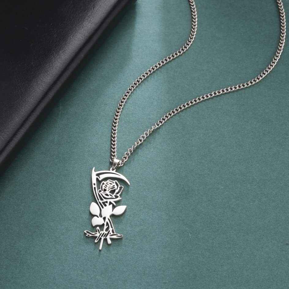 EUEAVAN Death Scythe Rose Pendant Necklace Gothic Glamour Medieval Renaissance Personalized Choker Elegant Jewelry3