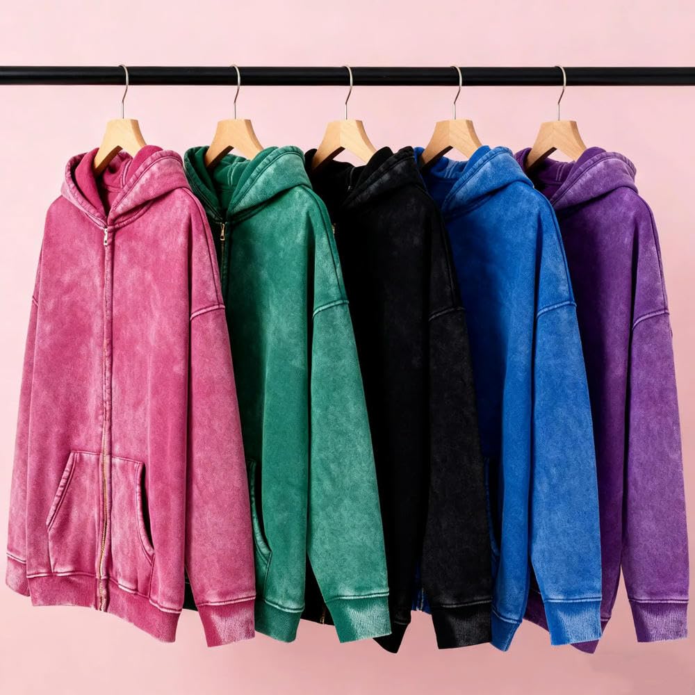 QXDZSW jesień jednolity kolor damska sprana bluza z kapturem sport na co dzień zamek bluza z kapturem jogging streetwear harajuku miękkie bluzy z kapturem