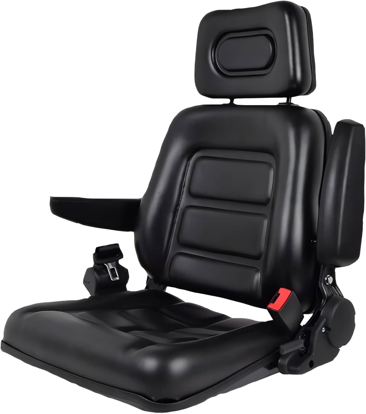 Universal Tractor Seat, Forklift Seat with Slide Rail, Lawn Mower Seat with Adjustable Armrest, Safety Belt and Headrest, for Excavator Skid Loader, Bulldozer and Other Heavy-duty Machinery
