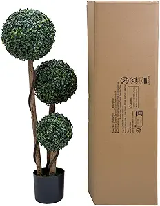 Artificial Topiary Ball Tree Indoor and Outdoor, 35 Inch Faux Boxwood Plants Topiary Triple Ball Tree Milan Grass Ball Trees for Porch or Garden Home Decor, 1 Pack
