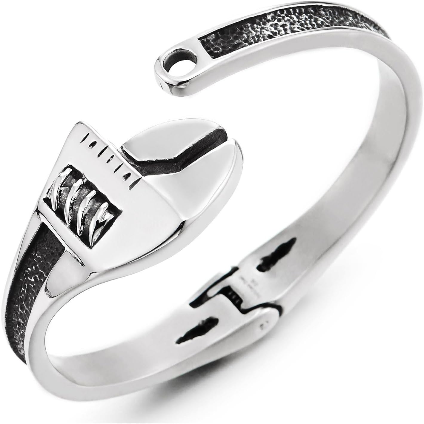 COOLSTEELANDBEYOND Mens Stainless Steel Wrench Spanner Cuff Bracelet Open Bangle, Industrial Mechanic Punk Rock Jewelry