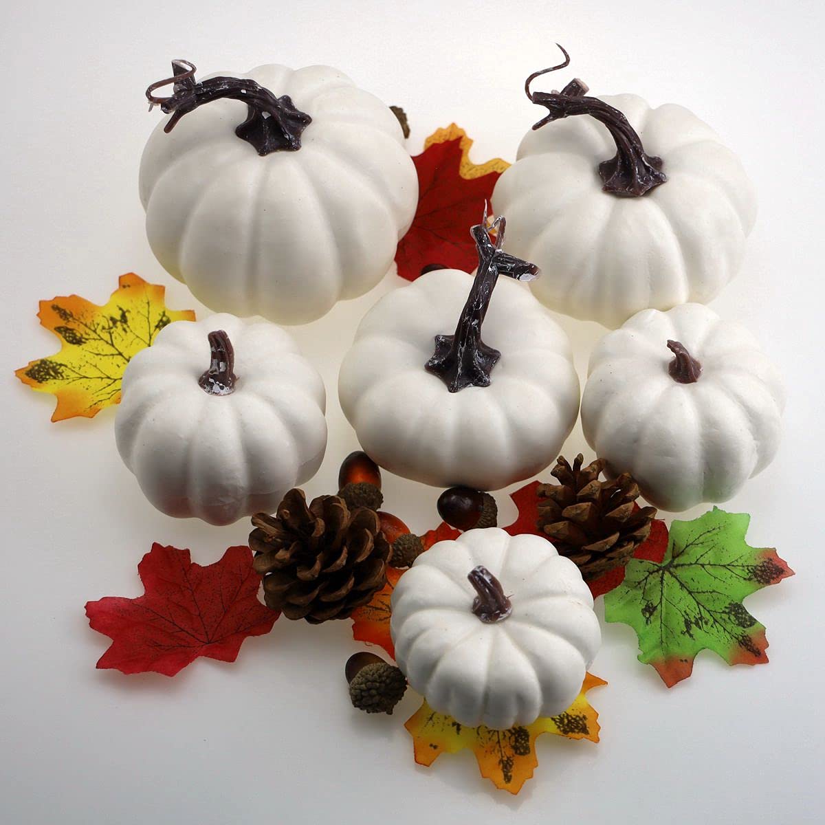 Meiwlong 6 Pcs Artificial Foam Pumpkins - Realistic White Fall Decor For Thanksgiving & Halloween - View #7
