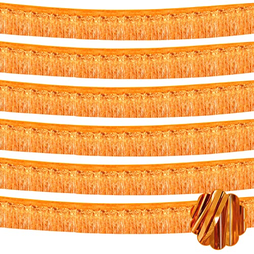 Image of 6 Pack 10 Feet Foil Fringe Garland Metallic Tinsel Streamers Banner Wall Hanging Curtain Backdrop Banner for Parade Floats, Valentine's Day, Wedding, Birthday, Mardi Gras Party Decorations(Orange)