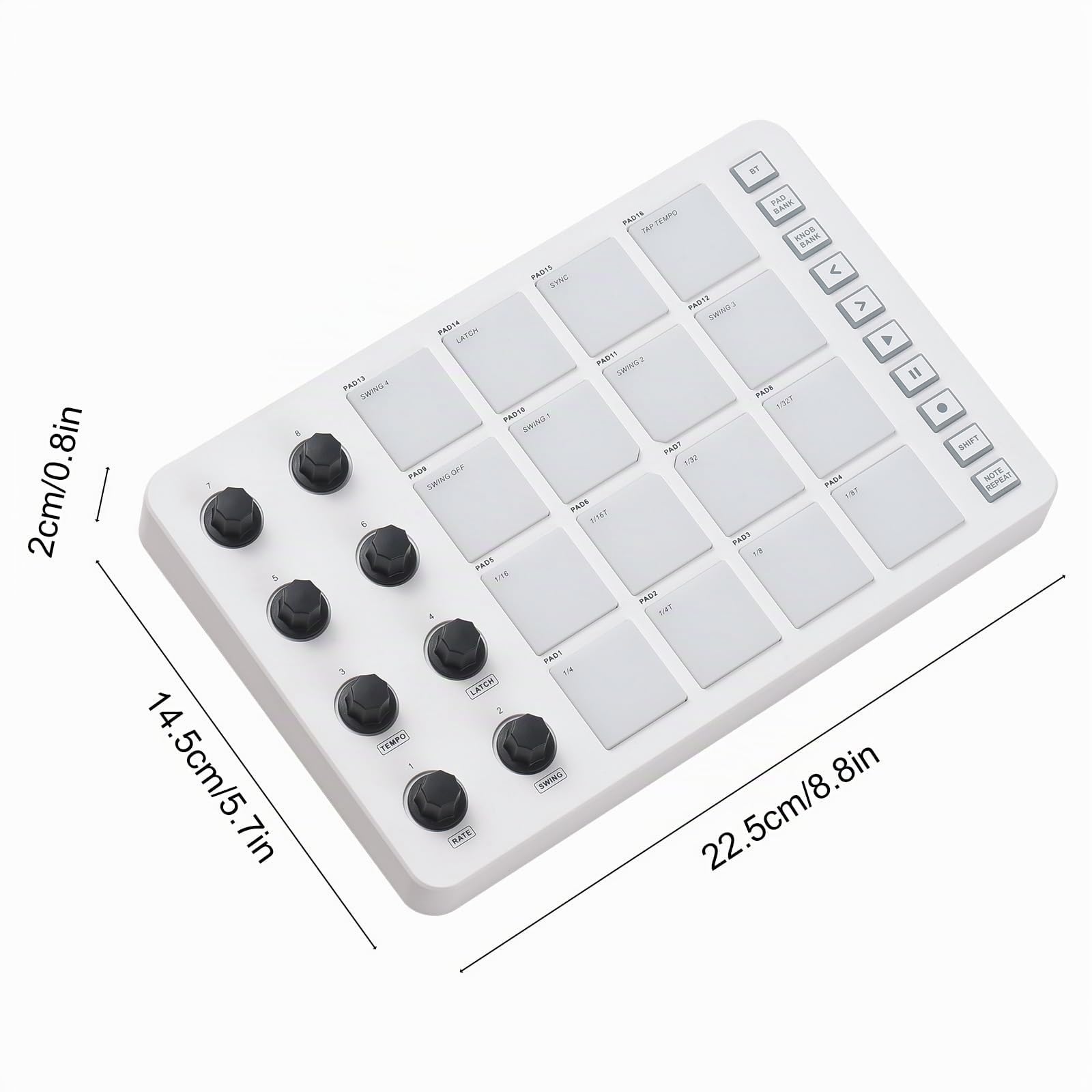 Btuty Controller Professional USB/BT MIDI con 16 pad/8 pulsanti assegnabili/RGB, bassa latenza Drum Pad, tastiera MIDI, Beat Maker (interfaccia di uscita da 3,5 mm)