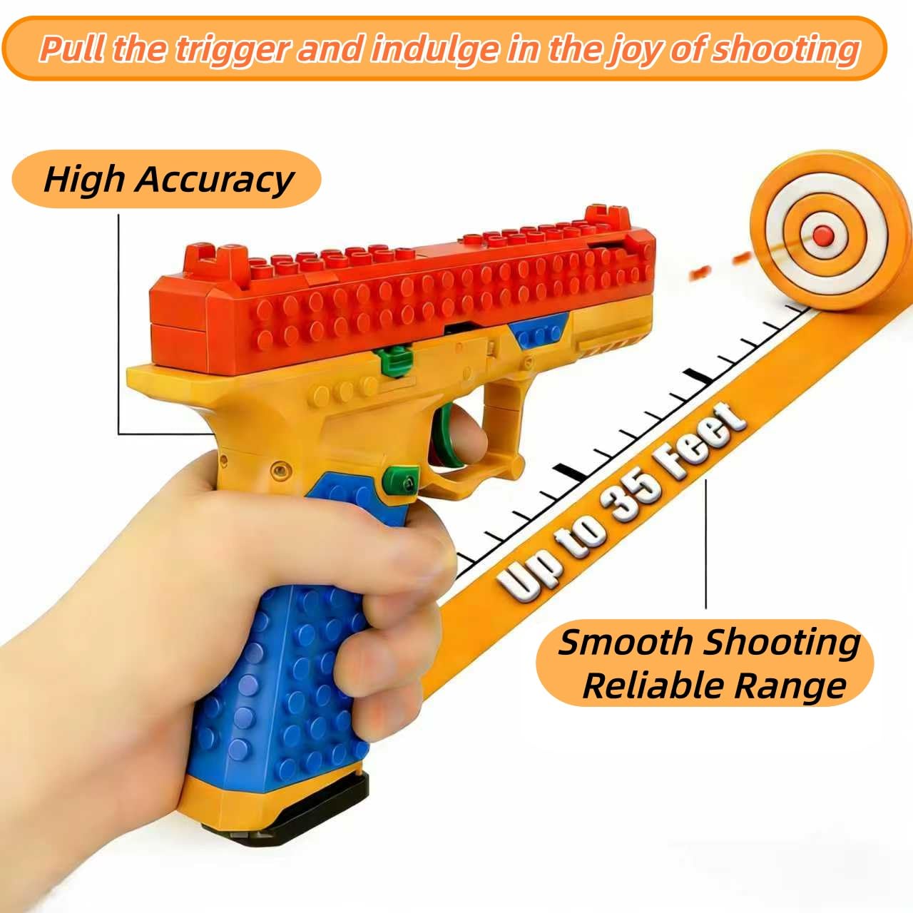 Pistola giocattolo a blocchi da costruzione, pistola automatica a espulsione con guscio con divertimento fai da te, si adatta alla maggior parte dei sistemi di mattoni da costruzione, include figurine