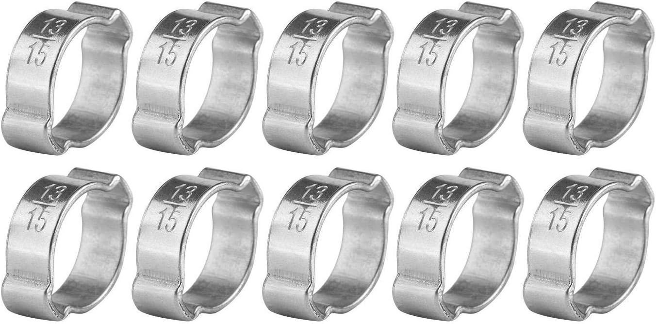 10pcs Stainless Steel Double Ear Hose Clamp Assortment 13-15MM Zinc-Plated Steel Double Ear Hose Clamp