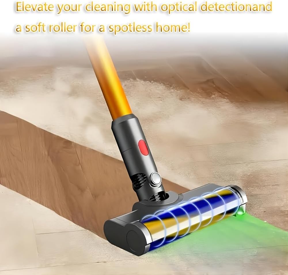 Updated Dust Detect Vacuum Attachments for Dyson V15 V11 V10 V8 V7 Cleaner, Hardwood Floor Head Soft Roller Brush Replacement Accessories Part with Optical Green Light–Enhanced Power, Speed, Lifespan