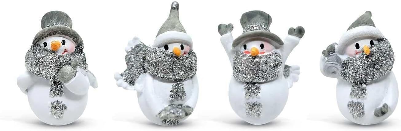 1.5" Miniature Glittered Snowman Figurines - Set of 4 Assorted Styles