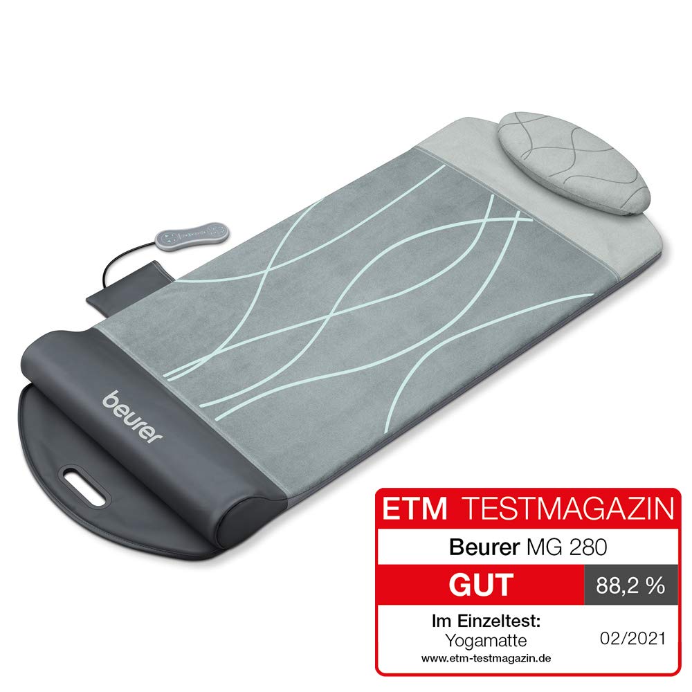 Beurer MG 280 Yoga- und Stretchmatte, zur Dehnung der Muskulatur und Entspannung, Massagematte für Nacken, Schultern und Rücken, faltbar, 1 Stück (1er Pack), Grau