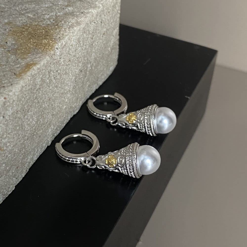 MIDJ Ohrstecker Silber 925,Vintage Ethnische Handgeschnitzte Creolen Rund 925 Sterling Silber Huggie Ohrringe Circle Drop Ohrringe Für Damen Mädchen Party Office Charm Schmuck