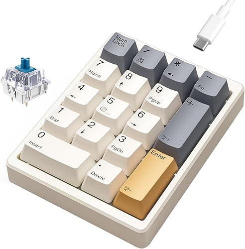 Teclado mecánico de números, Numpad intercambiable en caliente, con cable USB de 17 teclas, teclado numérico retroiluminado blanco con teclas PBT