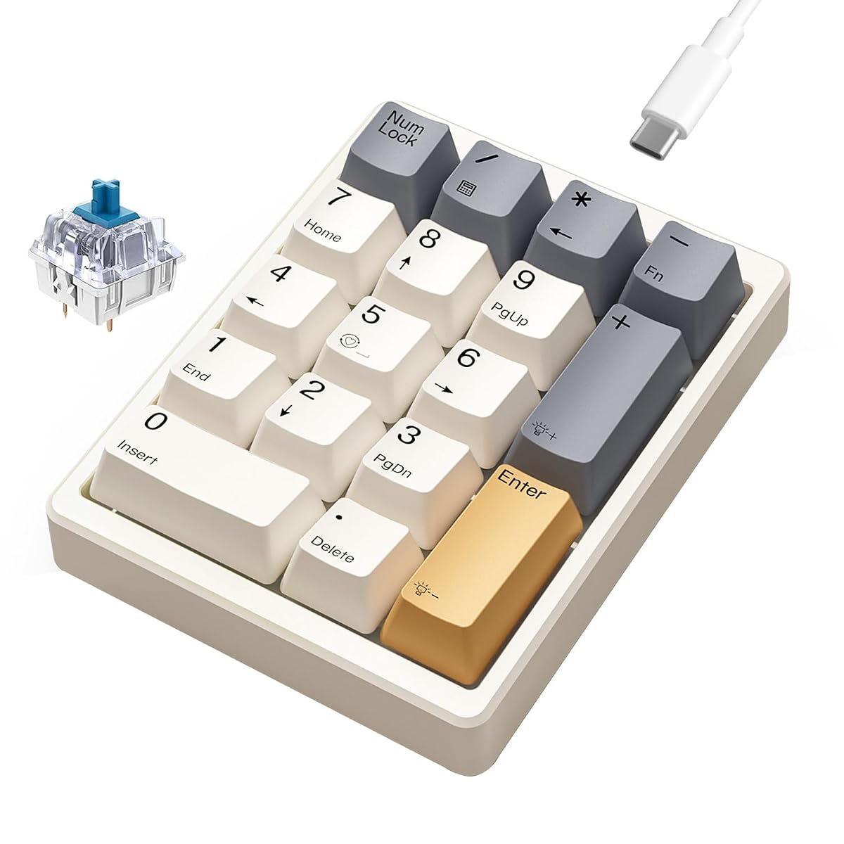 Kisnt Mechanical Number Pad, White Backlit Numeric Keypad with PBT Keycaps