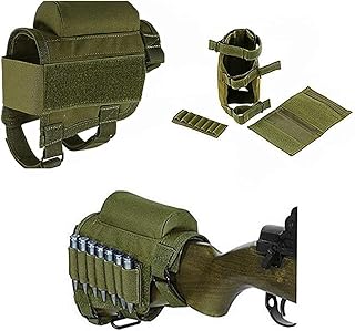 HWZ Buttstock, Hunting Shooting Tactical Cheek Rest Pad Ammo Pouch with 7 Shells Holder (Army Green)
