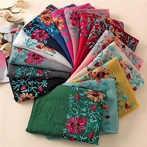 Womens Plain Embroidered Floral Viscose Scarf Shawl Bandana Print Cotton Scarves4