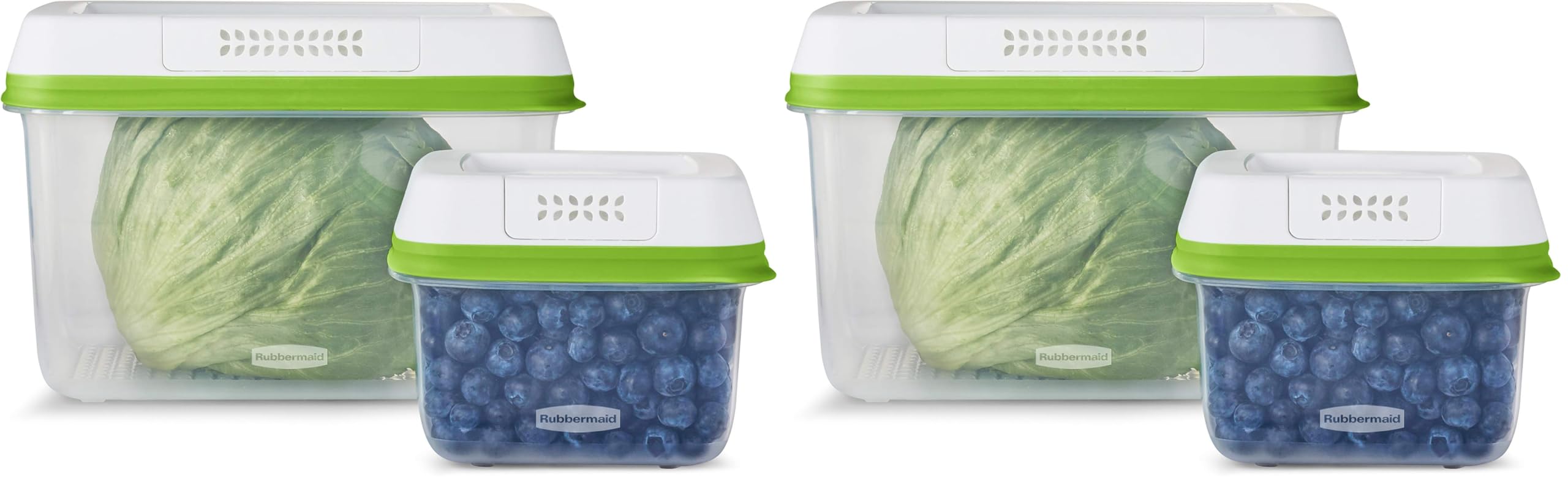 Rubbermaid Produce Saver Containers FreshVent | Clear Green White | For Refrigerator | For Fruit Vegetable | Medium Large Sizes | 4 Pieces, Pack of 2