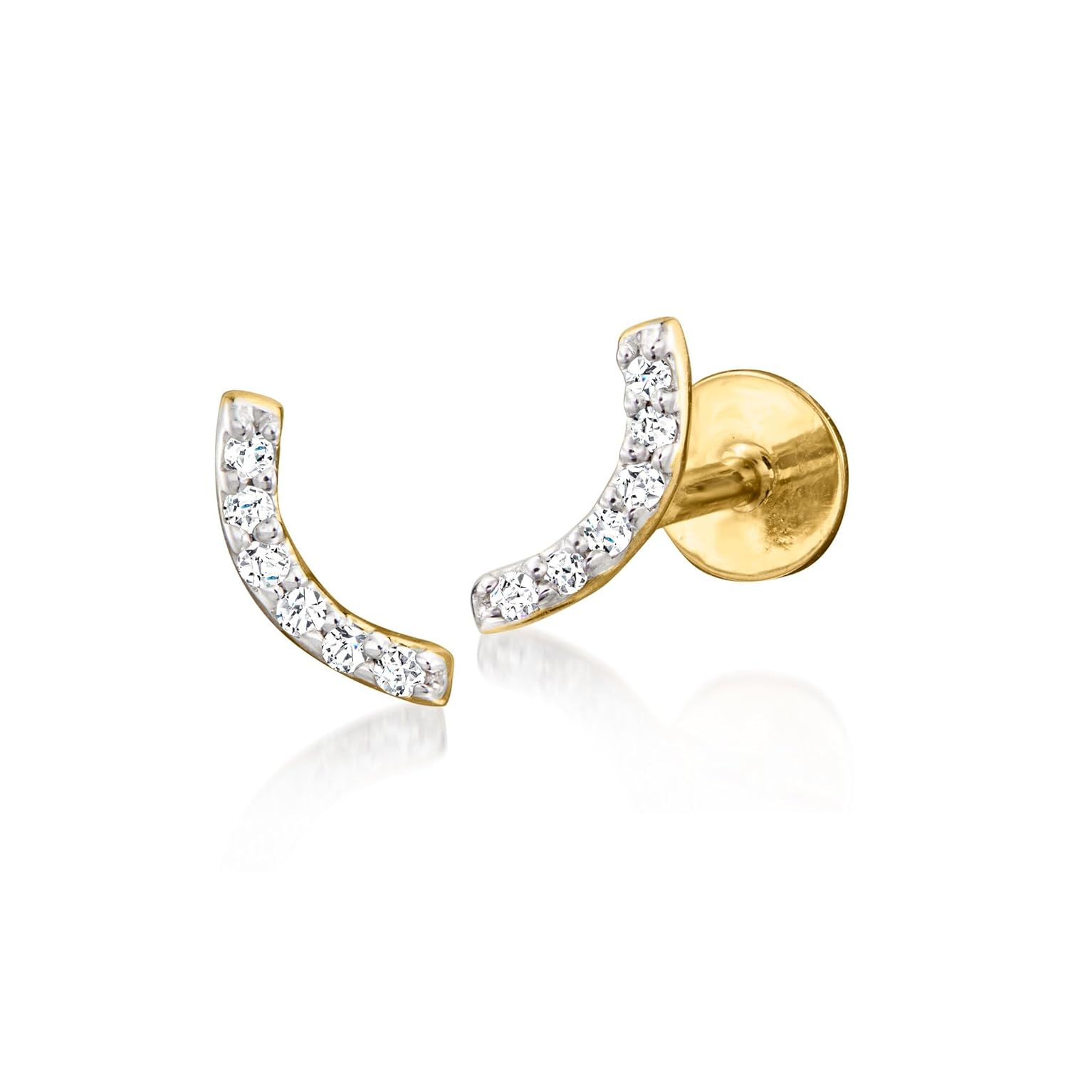 Pure Collection by Ross-Simons Diamond-Accented Curved Bar Flat-Back Stud Earrings in 14kt Yellow Gold