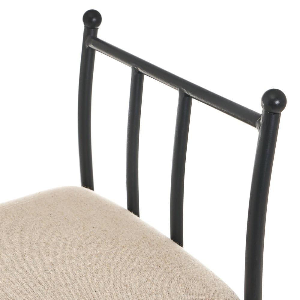 LOLAhome Banqueta para pie de Cama de Metal Negro y Asiento de Lino Beige | Taburete para dormitorio o vestidor de 68cm de largo y 30cm de ancho. Altura asiento 46cm. Altura total 64cm