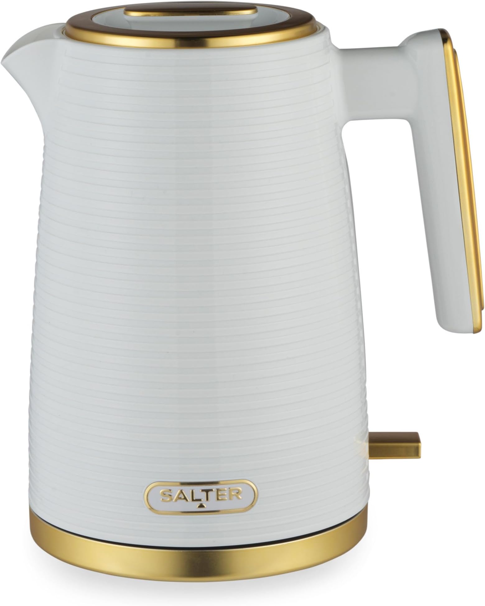 SALTER EK5031WHT Palermo Textured Kettle, Electric, Cordless, 3 KW Rapid, 360 Degrees Swivel Base, Water Indicator Window, Boil Dry Sensor, Auto Shut Off, Strix Control, 1.7 L, White and Gold