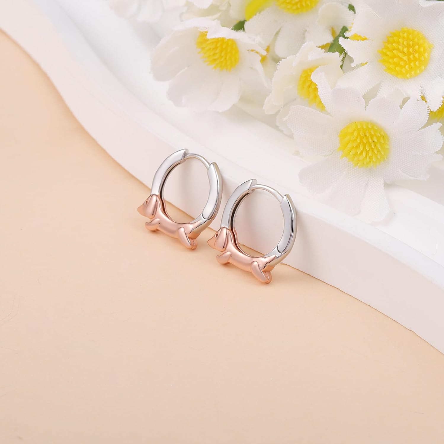 Dachshund Huggie Hoop Earrings for Women: 925 Sterling Silver Cute Wiener Dog Earrings Hypoallergenic Daily Wear Animal Jewelry for Dog Owners Pet Lover Gift - Image 3