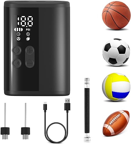 Miniatura 8 de Woowind Bomba eléctrica de baloncesto con indicador de presión, iluminación LED y banco de energía, inflador de bolas portátil automático con aguja