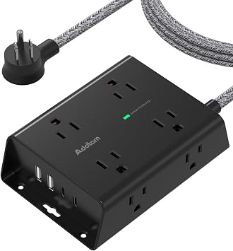 Addtam Surge Protector Power Strip, 8 Widely Outlets with 4 USB Ports 2 USB C, 5ft Extension Cord with Multiple Plug Outlets, 3 Side Outlet Extender, Flat Plug, Wall Mount, ETL, Black