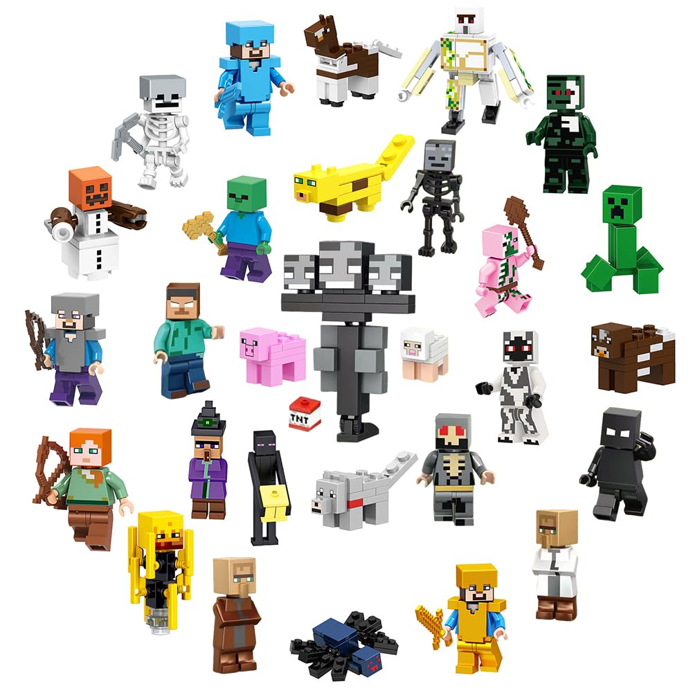 Mini Figuren Adventskalender, 29 Stück Miner Gamer Figure Set Tortendeko Figuren Weihnachts-Countdown Videospiel Figur Miner Gamer Bausteine Toys Geschenk für Kinder Junge Mädchen und Spielfans 2-7cm