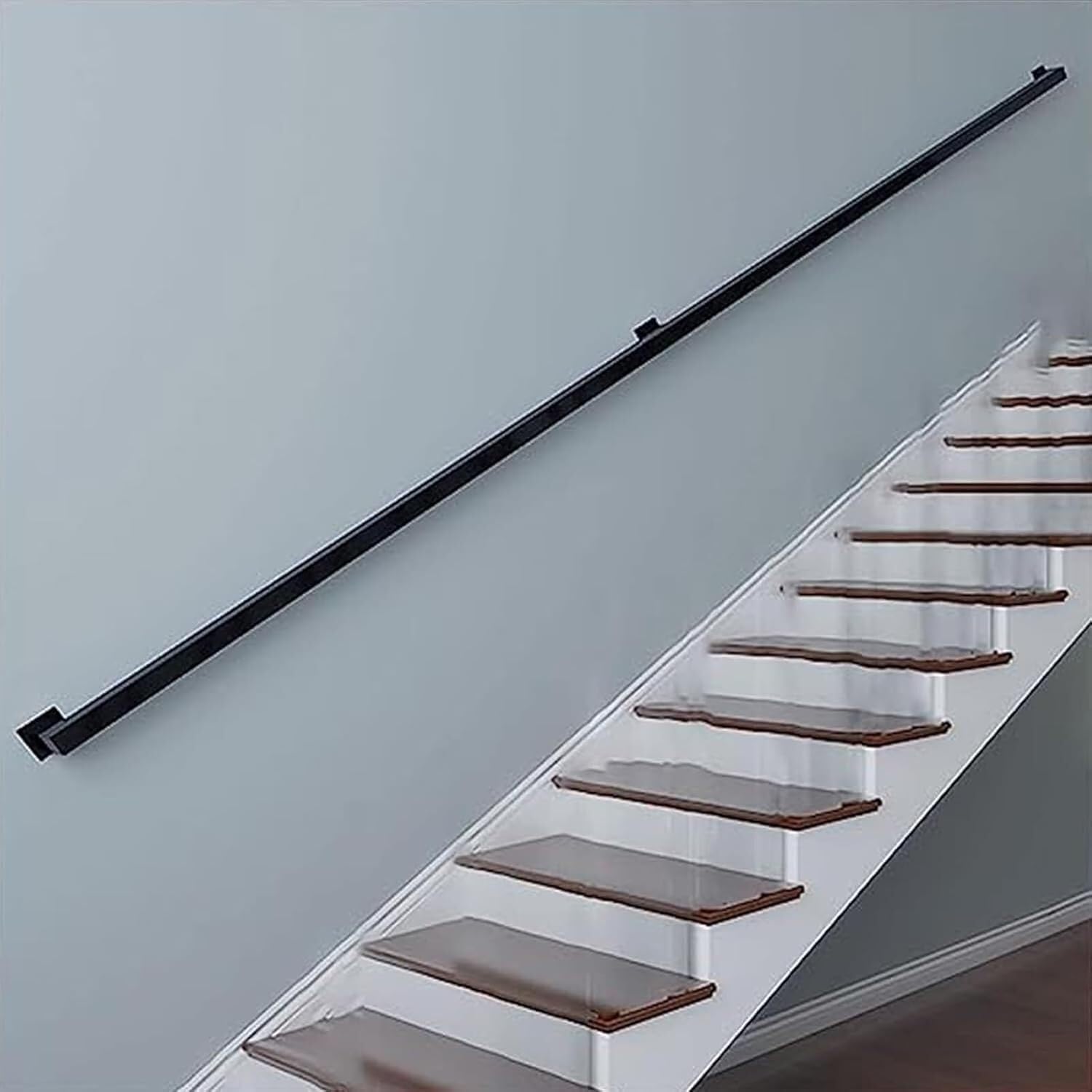 Kanduo Bar Foot Rail Kit Black Wall Mount Stair Banister，Wrought Iron Railing for Outdoor Stairs Durable Metal Balustrade Foot Rail(120cm)