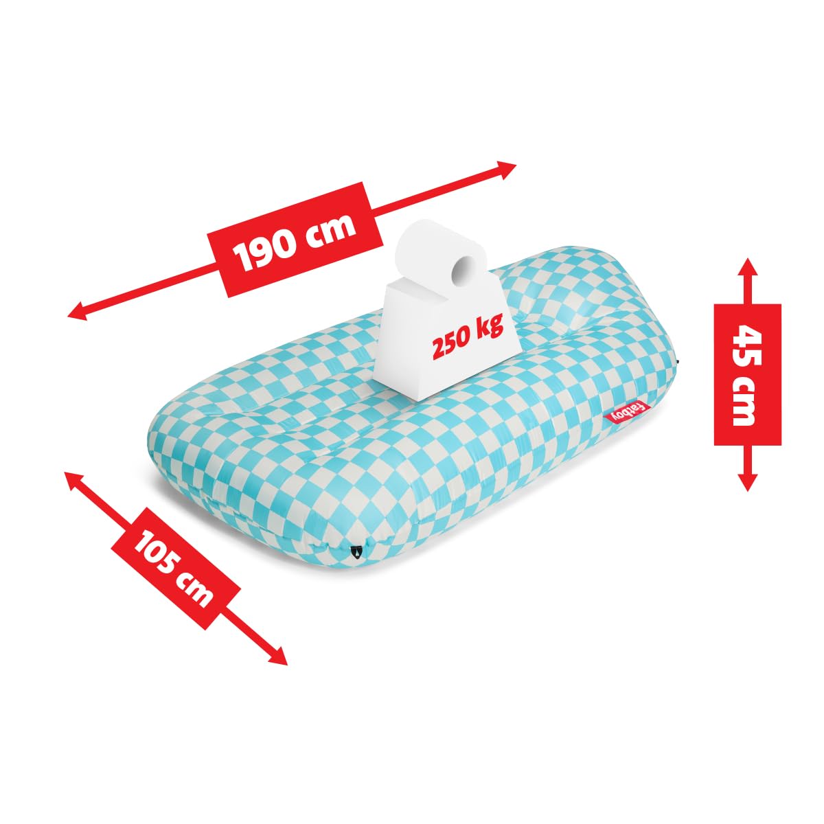Fatboy Lamzac L Inflatable Sofa Lounger – No-Pump Air Sofa for Indoors & Outdoors use, Camping, Adults & Kids | Singolo |Chess Azur | 195 x 112 x 55 cm