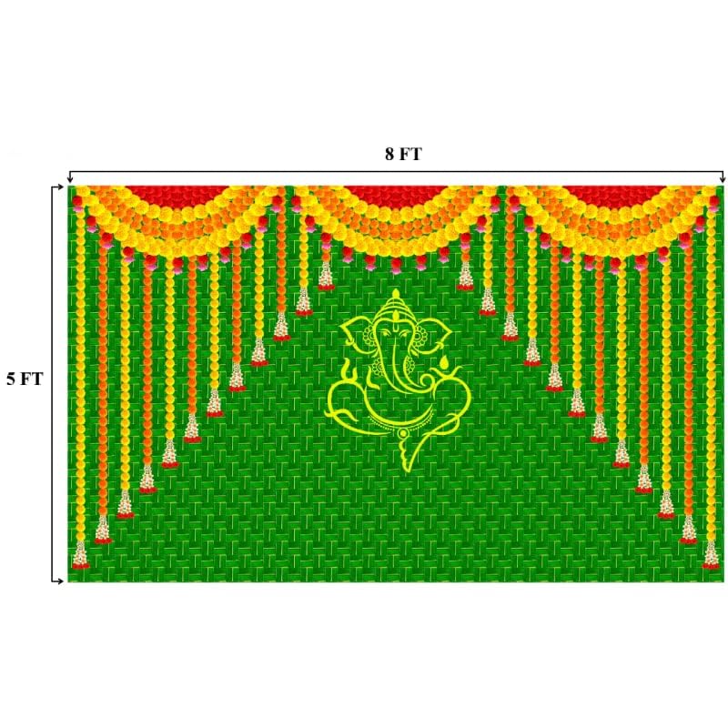 Image of Banana Leaf Design Backdrop Decoration Pooja Cloth (5 * 8 FT) (Banana 3)