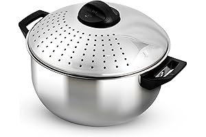 Ovente 4.8 Quart Stovetop Stainless Steel Pasta Pot with Strainer Lid & Locking Feature