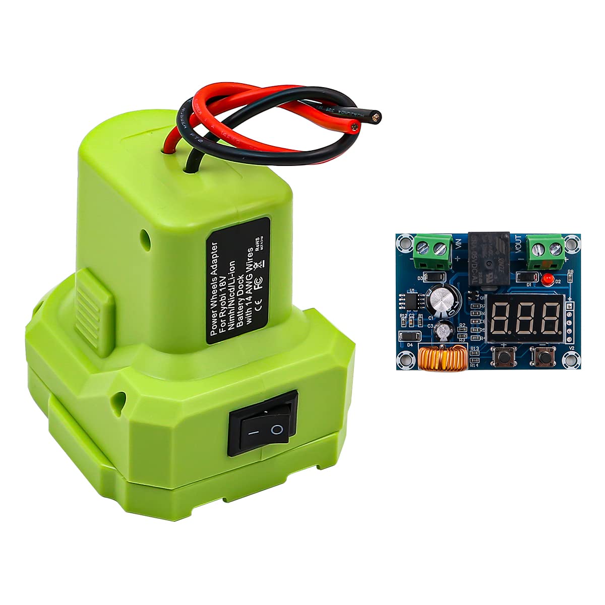 CENPEK Power Wheels Adapter with Switch Digital Low Voltage Protector for Ryobi One+ 18V Battery with 14-Gauge Wire