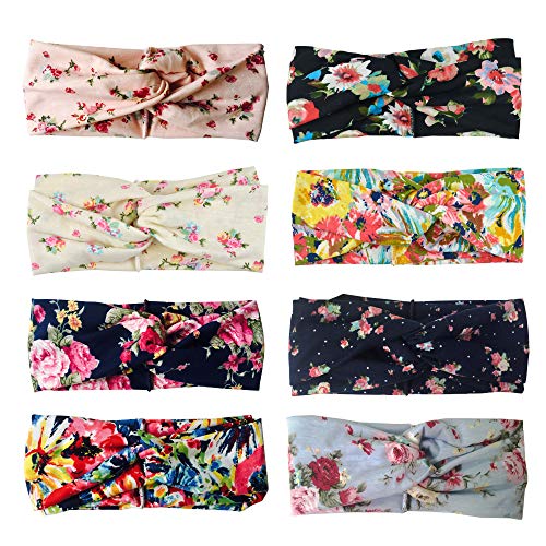 Image of DRESHOW 8 Pack Headbands for Women Yoga Knotted Headbands Elastic Criss Cross Hair Accessories Sports Head Wrap Non Slip