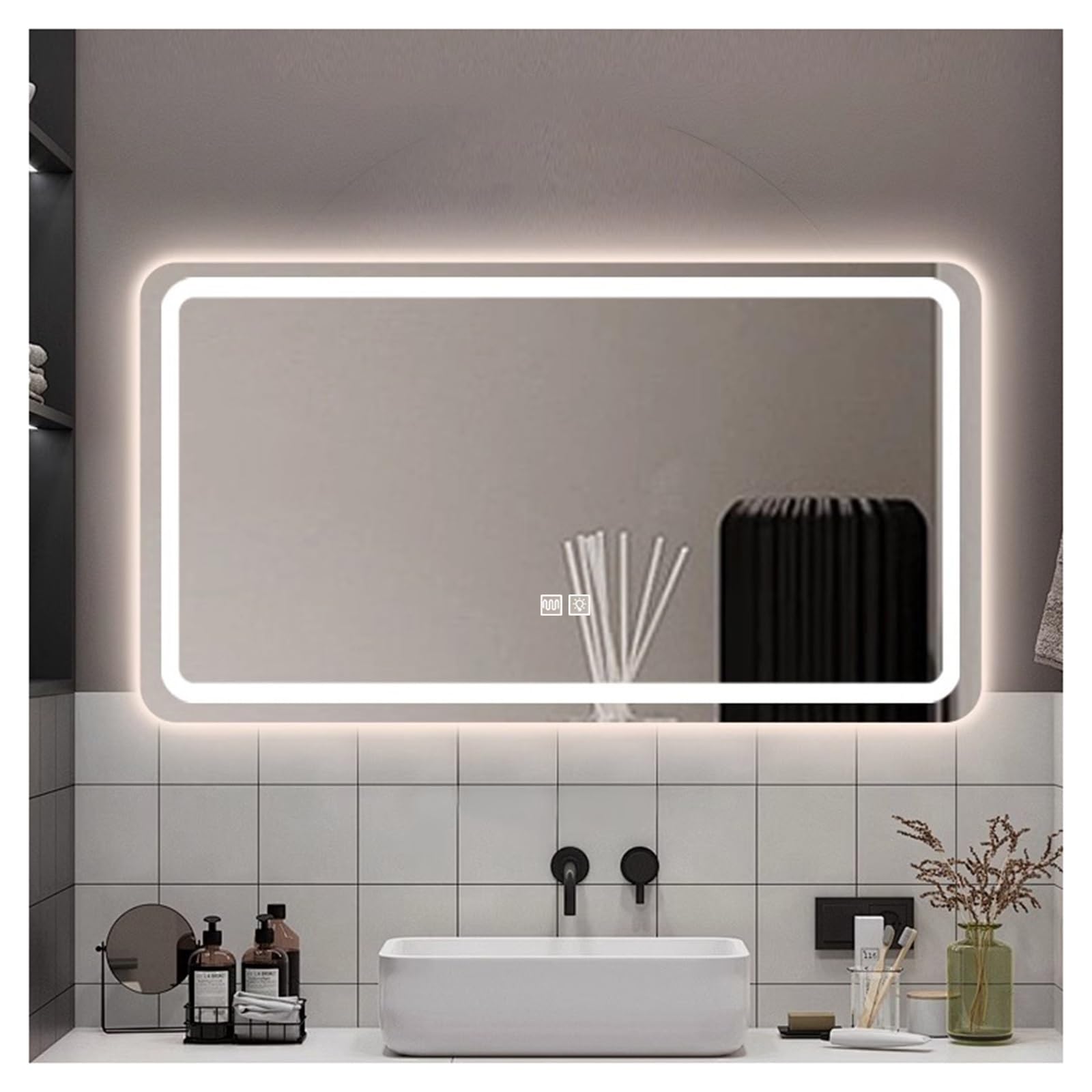 FGXHHS LED with Lights，Illuminated Led Demister Pad，Illuminated Mirror,3 Colours Backlit Makeup Mirror(A,H40*W60cm/H15.7*W23.6IN)