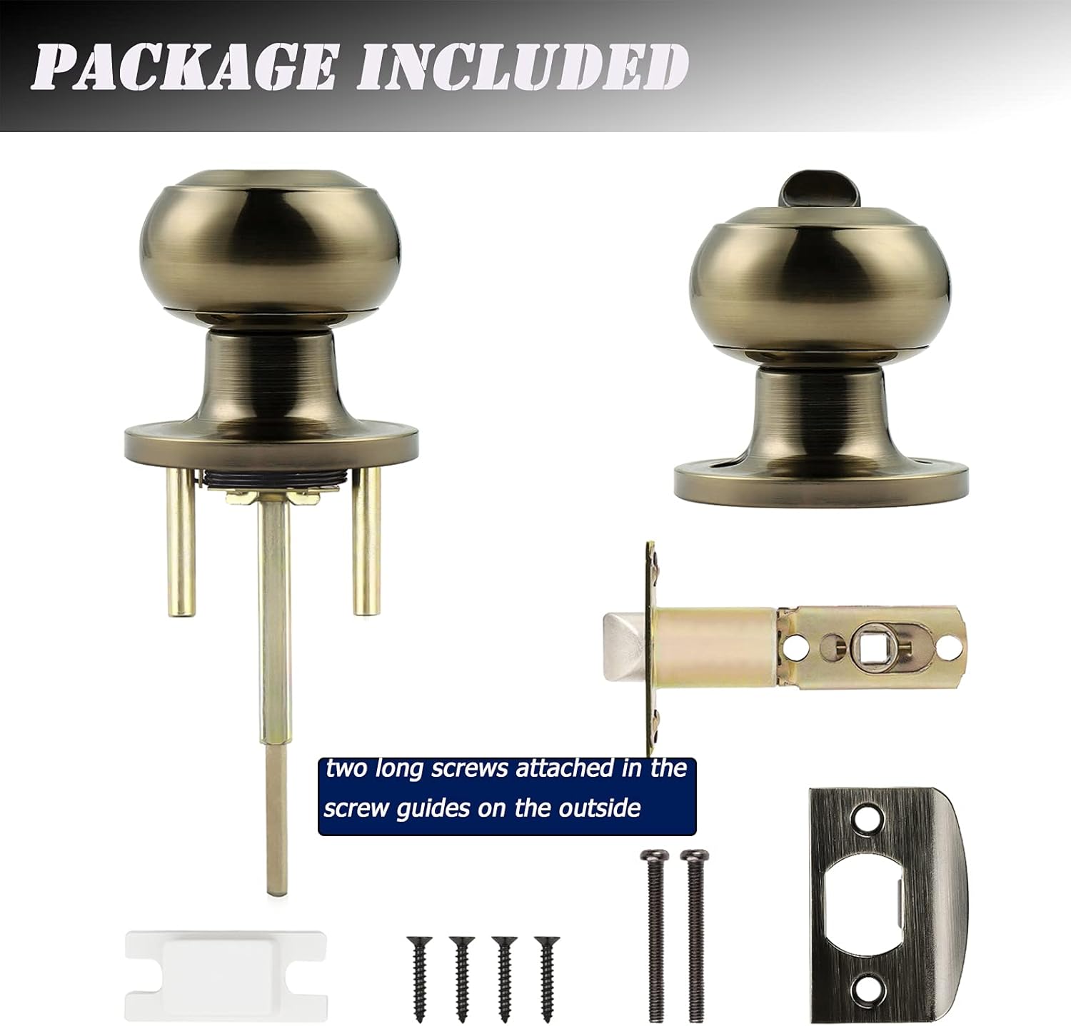 Probrico 6 Pack Privacy Door Knobs Lock Interior Bedroom Bathroom Door Handle Antique Brass Round Ball Keyless Lockset