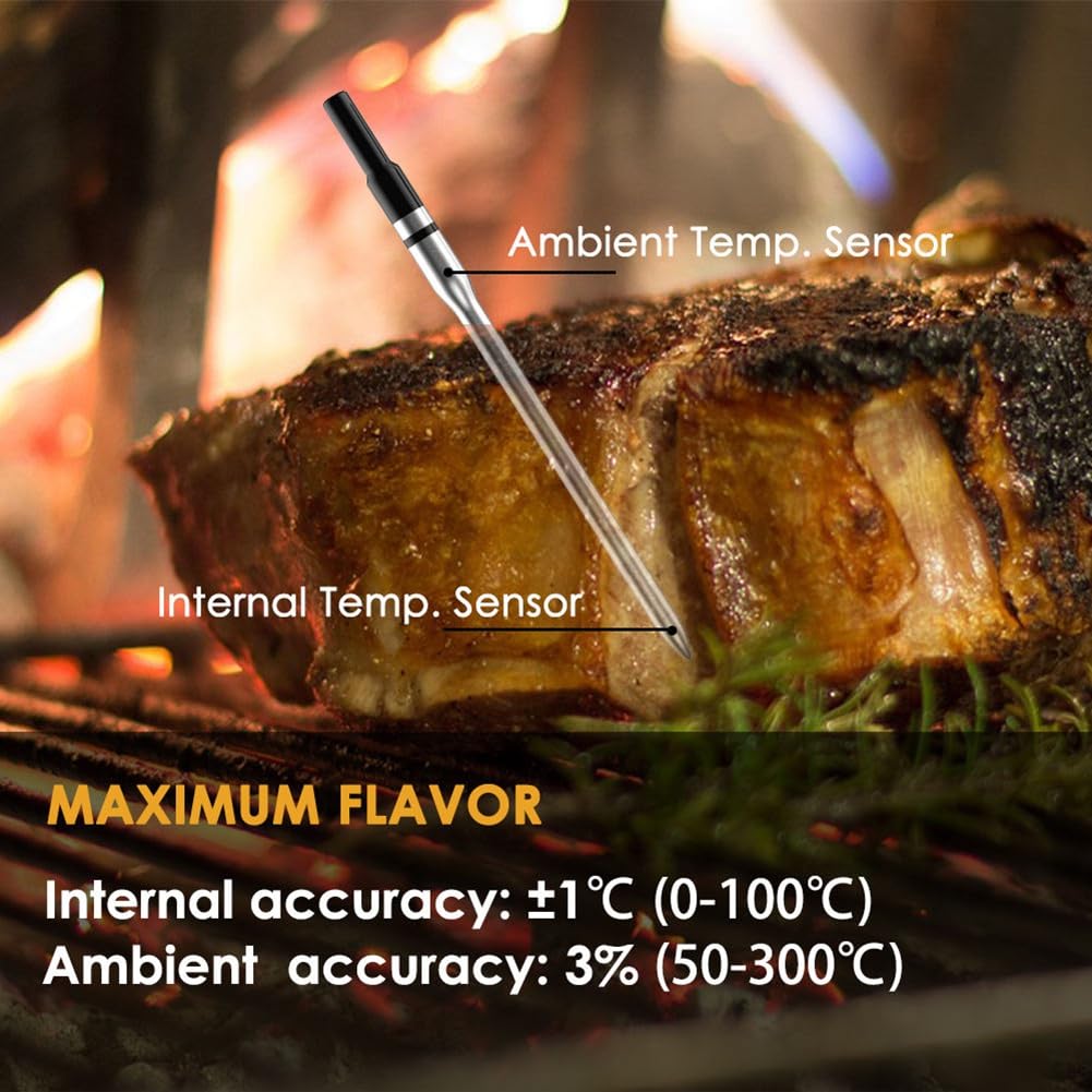 Termómetro Inalámbrico para Alimentos y Carne, Termómetro Digital Inteligente para Barbacoa con Bluetooth para Cocina, Horno, Parrilla con 2 Sondas