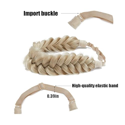 Miniatura 4 de TOECWEGR Diadema trenzada sintética de cabello clásica de hebras anchas para boda, trenzas desordenadas y esponjosas, banda para peluca, accesorio