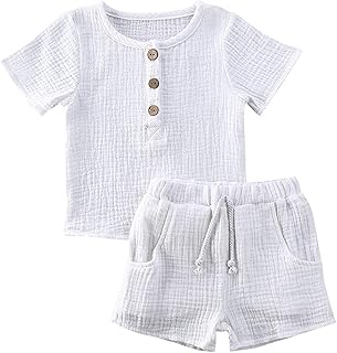 Generic Baby,Clothing,Baby Boys 0-24m,Outfits & Clothing Sets Tops+Shorts Sleeve Baby Kids Cotton Linen Short Elastic Girls T-Shirt Boys Set Boys Outfits&Set 0712JUK100