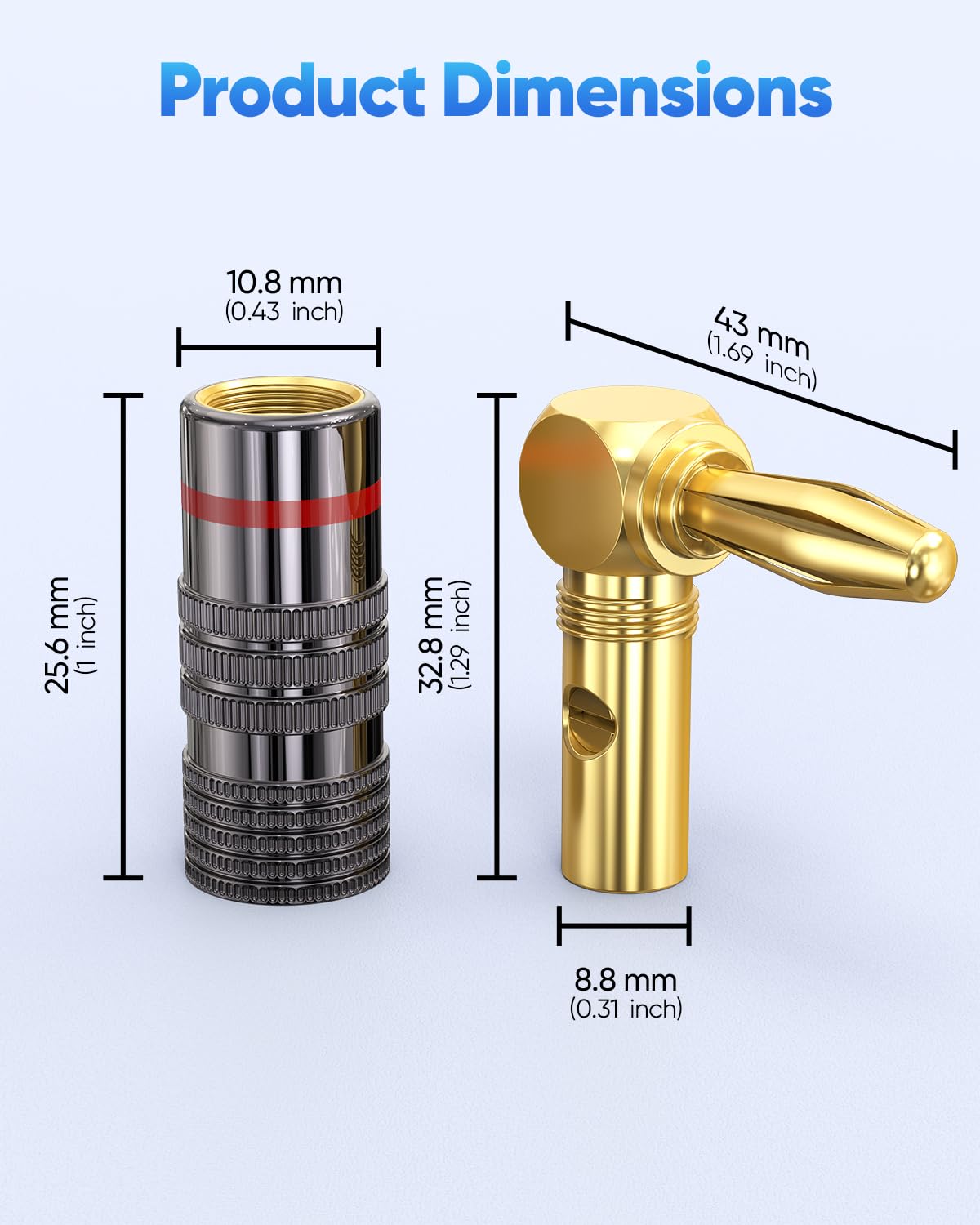 Connettori a banana ad angolo retto per cavo altoparlante, 2 paia/4 pezzi, connettori a banana per altoparlanti, connettori placcati in oro 24 K per ricevitore A/V, amplificatore, sistema