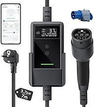 dé Electric Car Charger APP 3.7 kW 7 m 6-16 A, Type 2 Schuko Portable Electric Car Charger with LCD, Electric Car Charging Cable, Charging Column for Model 3/Y, 500e, e-208, Other EV/PHEV