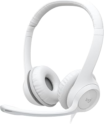 Logitech H390 Auriculares con Cable para PC/Portátil, Auriculares Estéreo con Micrófono con Supresión de Ruido, USB-A, Controles en línea, Funciona con Chromebook – Blanco