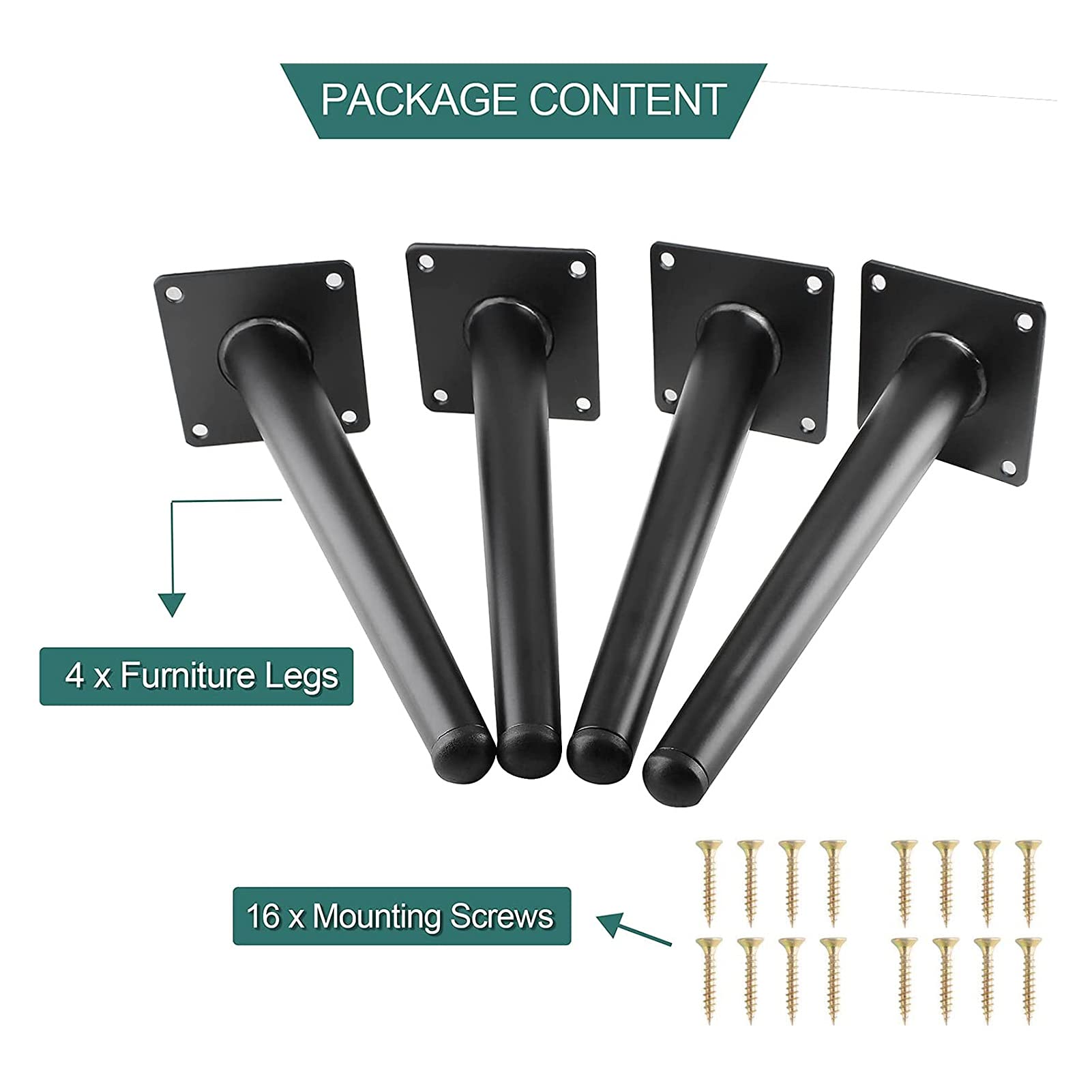 Meubelpoot, set van 4 schuine bankpoten, zwart/goud/zilver, 13 cm, meubelpoten, ijzeren kast, poten, metalen meubels, vervangende poten voor bedden, salontafels, fauteuils, zwart, 10 cm (kleur